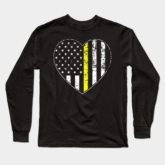 Thin Gold Line Distressed American Flag Heart Long Sleeve T-Shirt by YouthfulGeezer